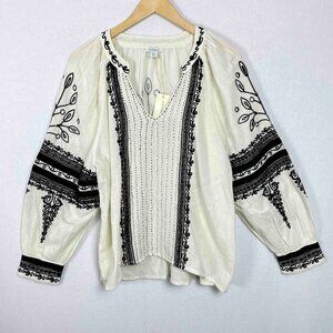 Sundance NWT Embroidered Cotton Long Sleeve Top Womens Size Petite XL